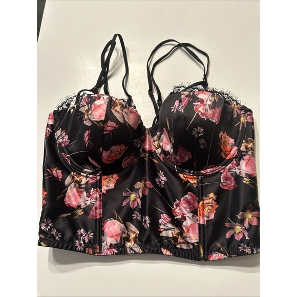 Victoria's Secret Very Sexy  Lightly padded Floral Satin Corset Bra Top Size 32d - Picture 1 of 8